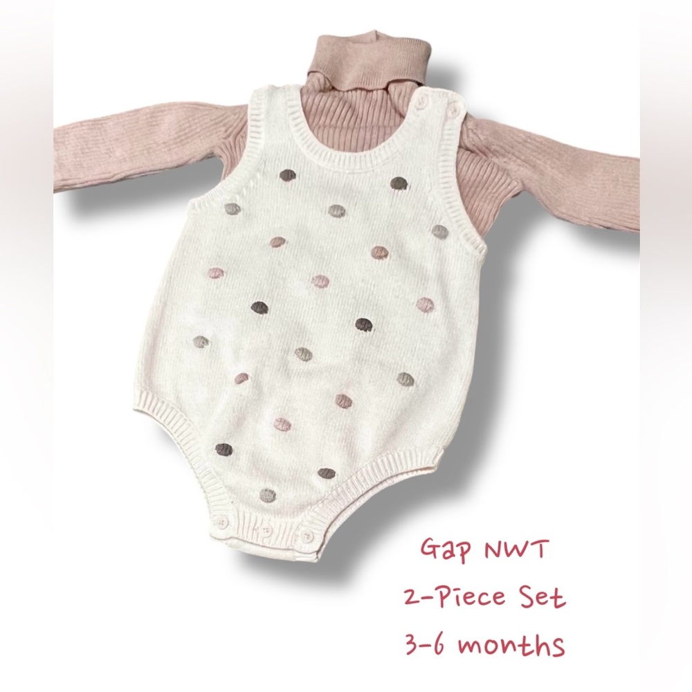 NWT Knit Bodysuit Vest w/ Turtleneck - White and Pink (3-6 mos)